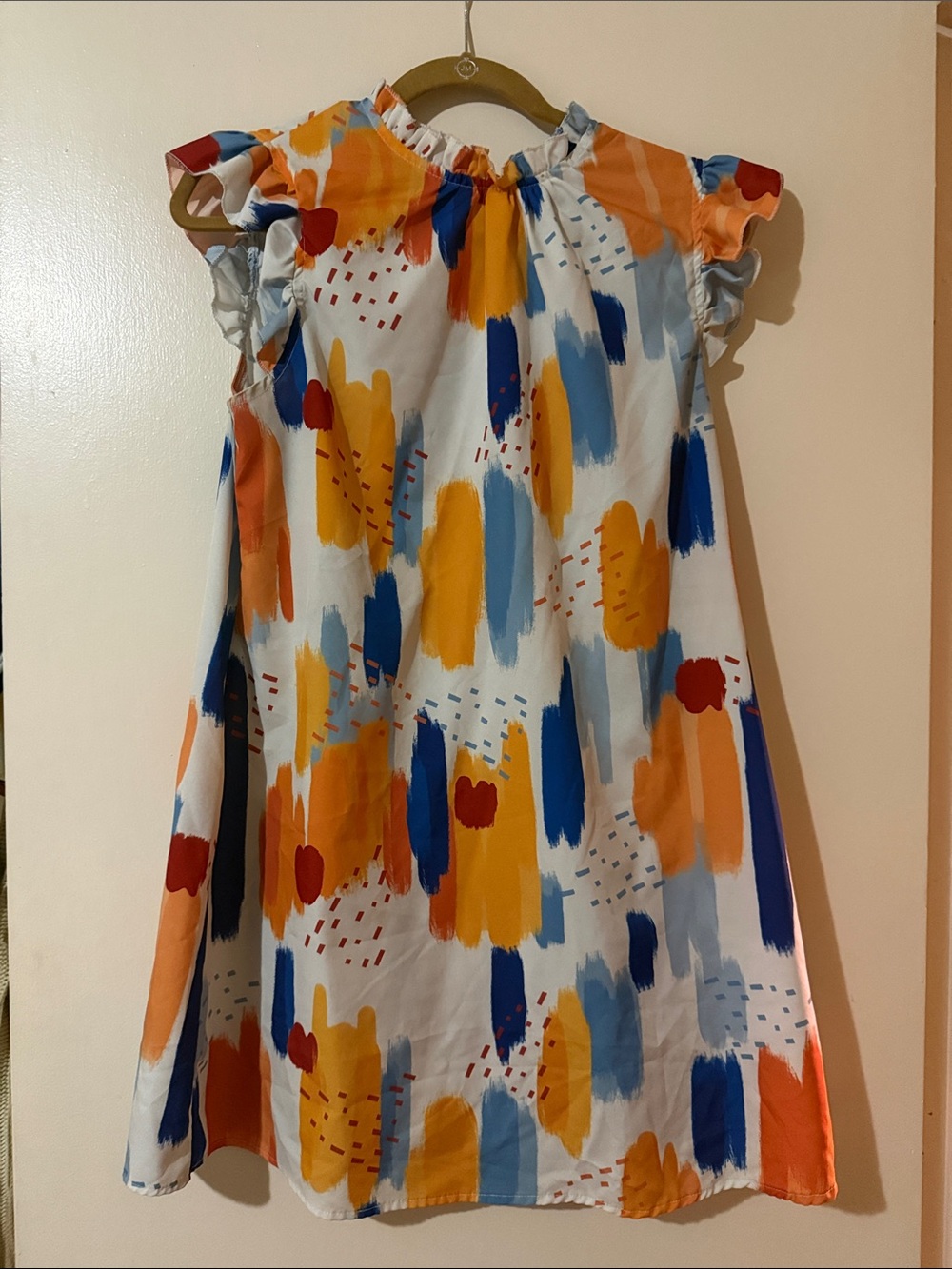 Red orange blue white printed dress
